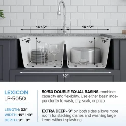 32" Equal Double Bowl Quartz Composite Sink
