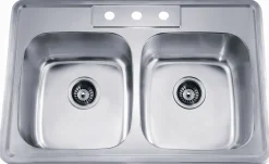 34" Equal Double Bowl Topmount 20 Gauge Stainless Steel Kitchen Sink