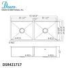 Extra Large 44" Workstation Equal Double Bowl Kitchen Sink with Small Radius Corners