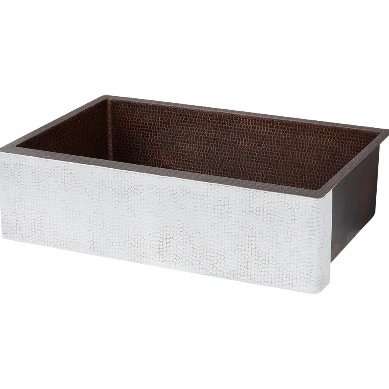 33" Hammered Copper Apron Front Single Basin Kitchen Sink in Glazed White