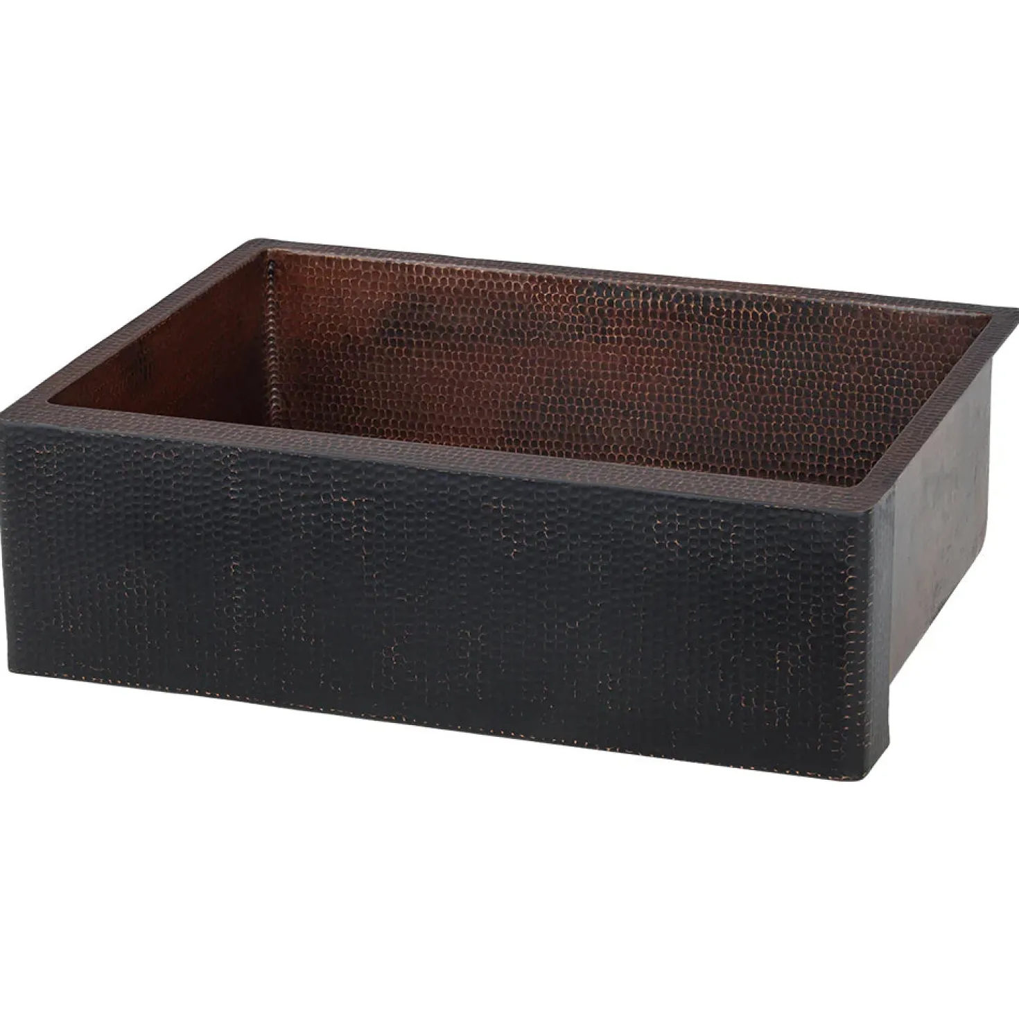 30" Hammered Copper Apron Front Single Basin Kitchen Sink in Glazed Black