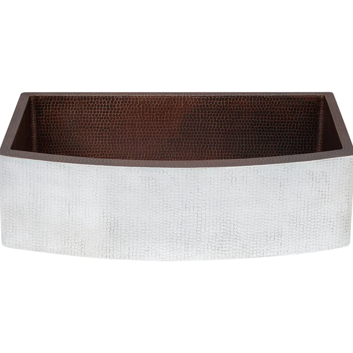 33" Hammered Copper Rounded Apron Front Single Basin Kitchen Sink in Glazed White
