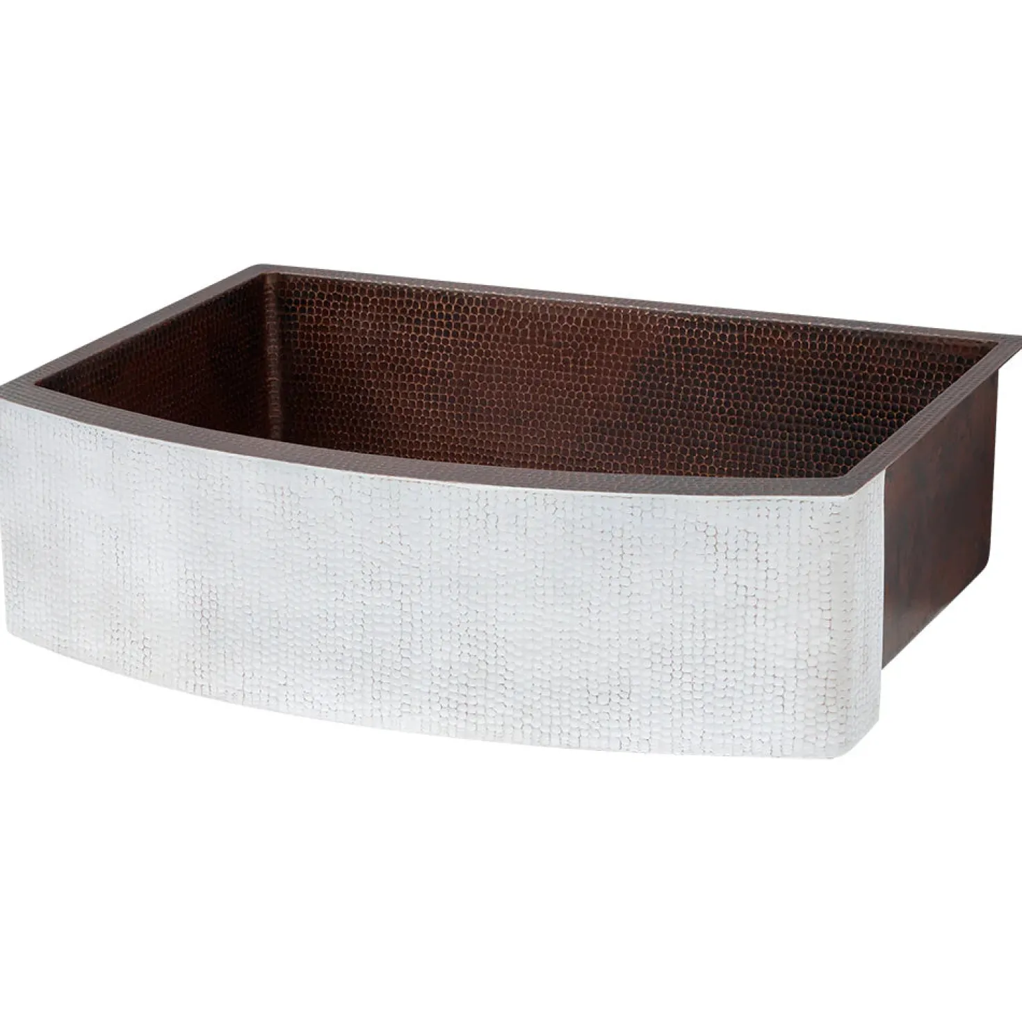 33" Hammered Copper Rounded Apron Front Single Basin Kitchen Sink in Glazed White