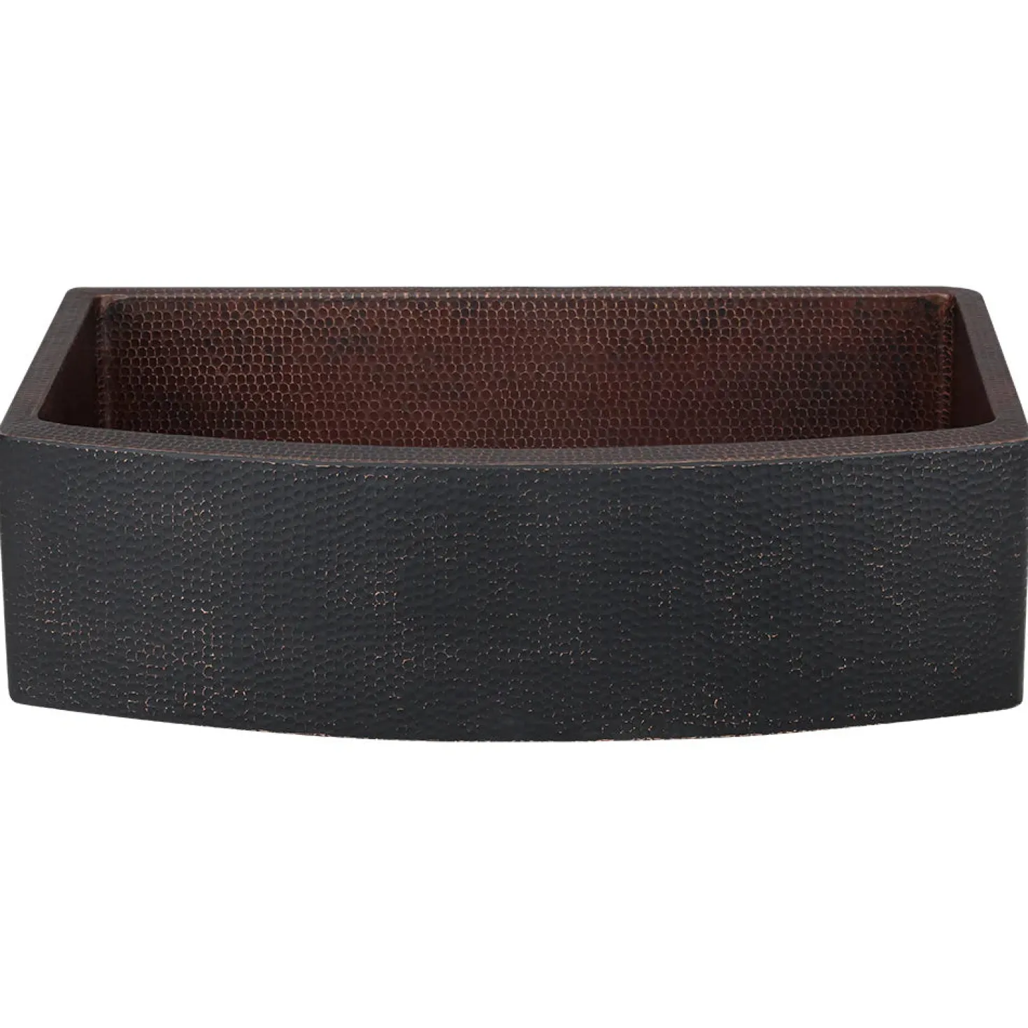 33" Hammered Copper Rounded Apron Front Single Basin Kitchen Sink in Glazed Black