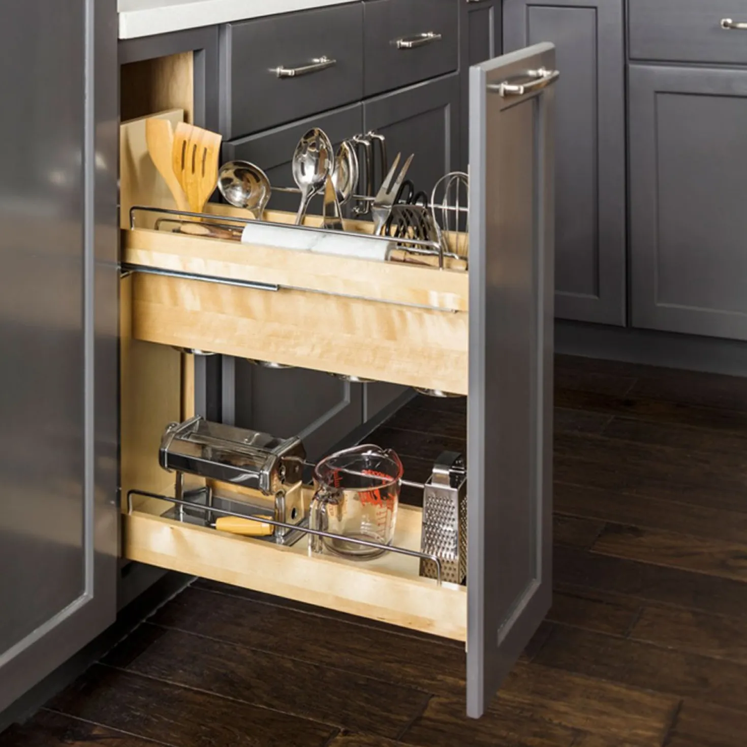 Hardware Resources 8 Inch "No Wiggle" Utensil Bin Base Cabinet Pullout Built on Premium Soft-close Slides
