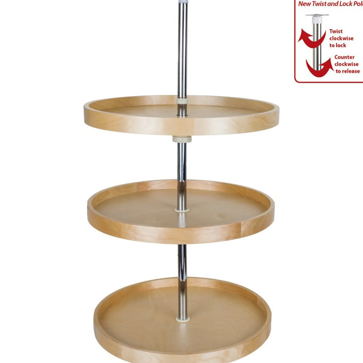 Hardware Resources Round Banded Lazy Susan Three Shelf Set with Twist and Lock Pole