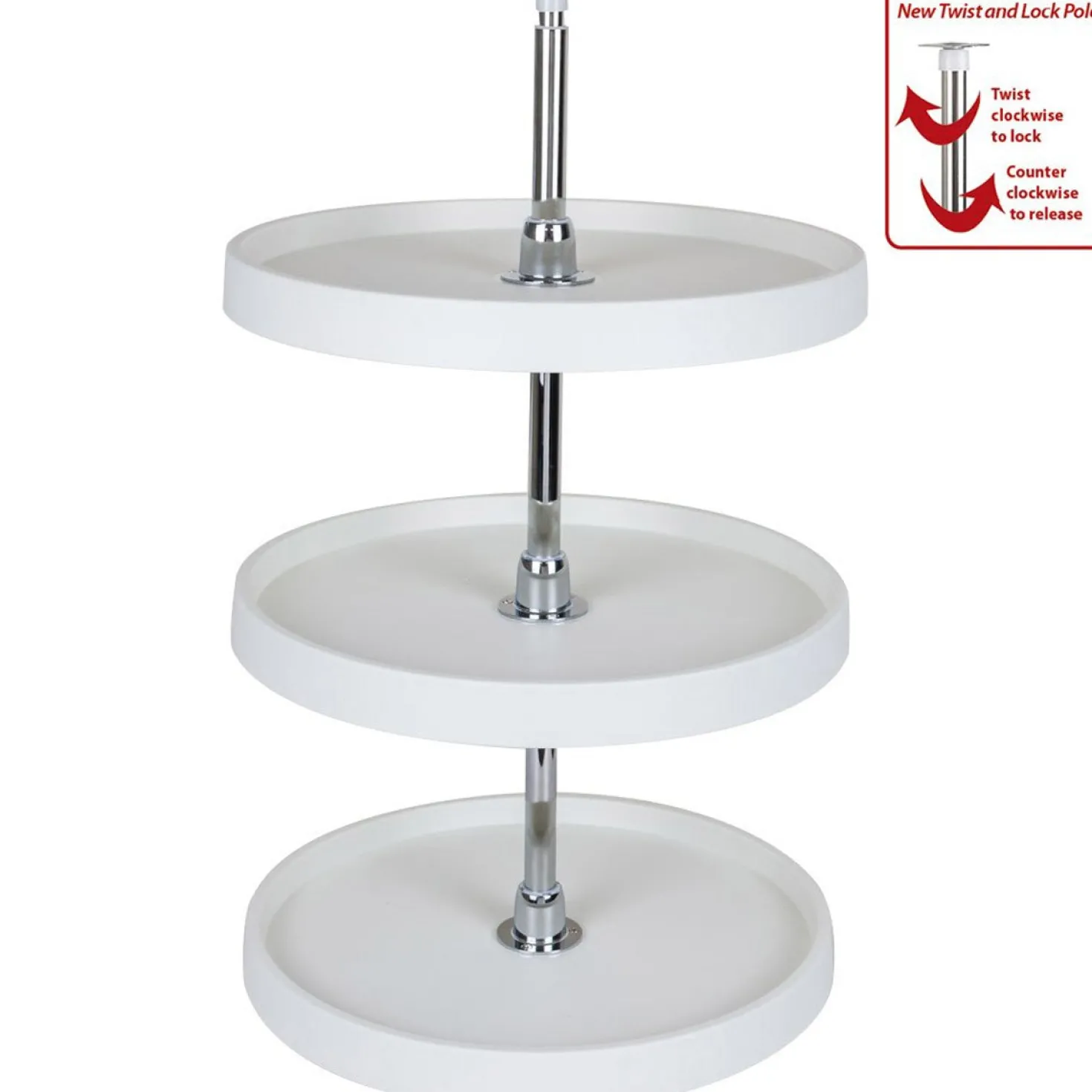Hardware Resources 3 Shelf 18" Diameter Round Plastic Lazy Susan Set with Chrome Hubs