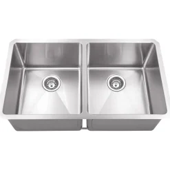 Hardware Resources Stainless Steel 16 Gauge Fabricated Kitchen Sink with Two Equal Bowls