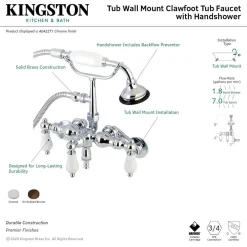 Kingston Brass AE421TX-P Aqua Vintage 3-3/8-Inch Adjustable Wall Mount Clawfoot Tub Faucet with Hand Shower