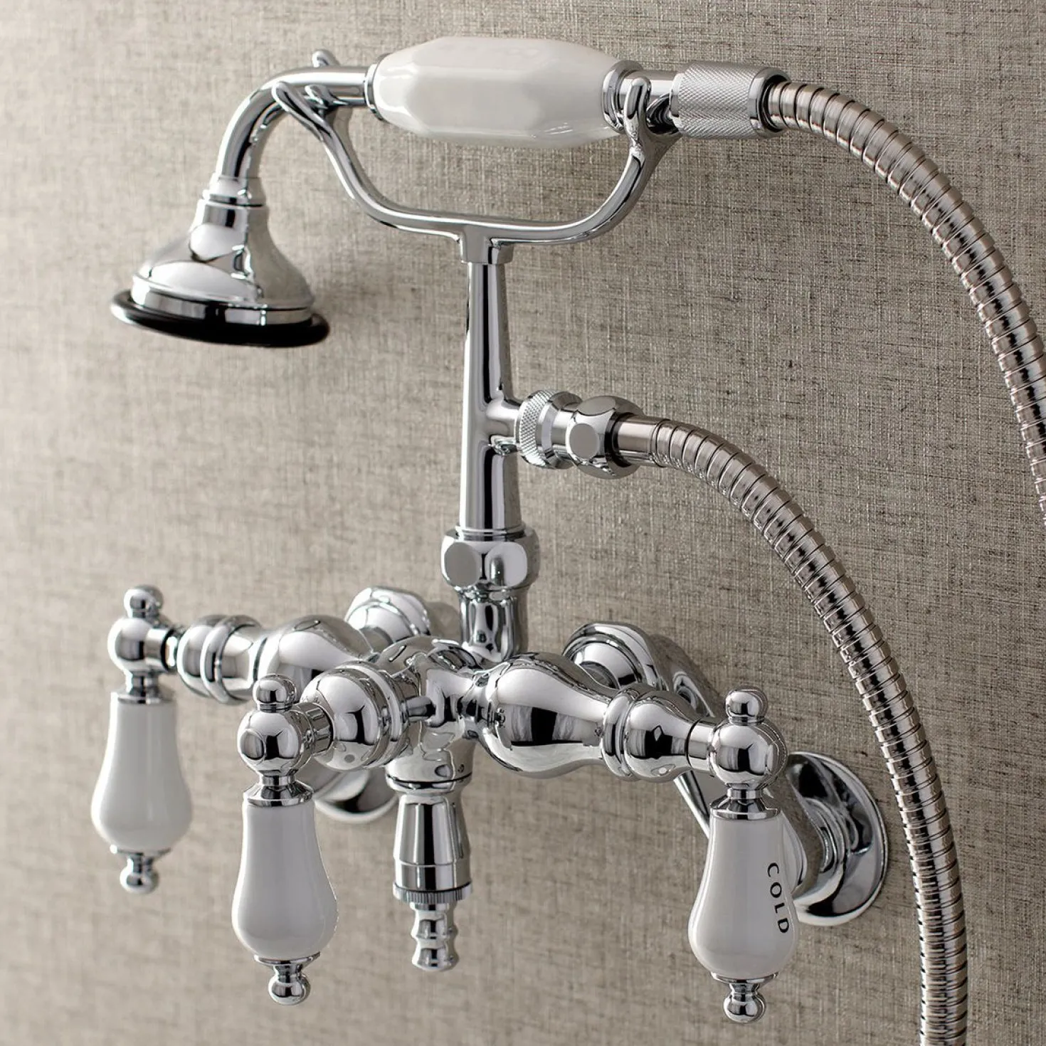 Kingston Brass AE423TX-P Aqua Vintage 3-3/8-Inch Adjustable Wall Mount Clawfoot Tub Faucet with Hand Shower
