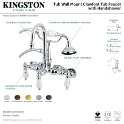 Kingston Brass AE303TX-P Aqua Vintage Wall Mount Clawfoot Tub Faucets