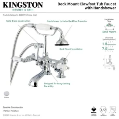 Kingston Brass AE653TX-P Aqua Vintage 7-Inch Adjustable Clawfoot Tub Faucet with Hand Shower in Polished Chrome
