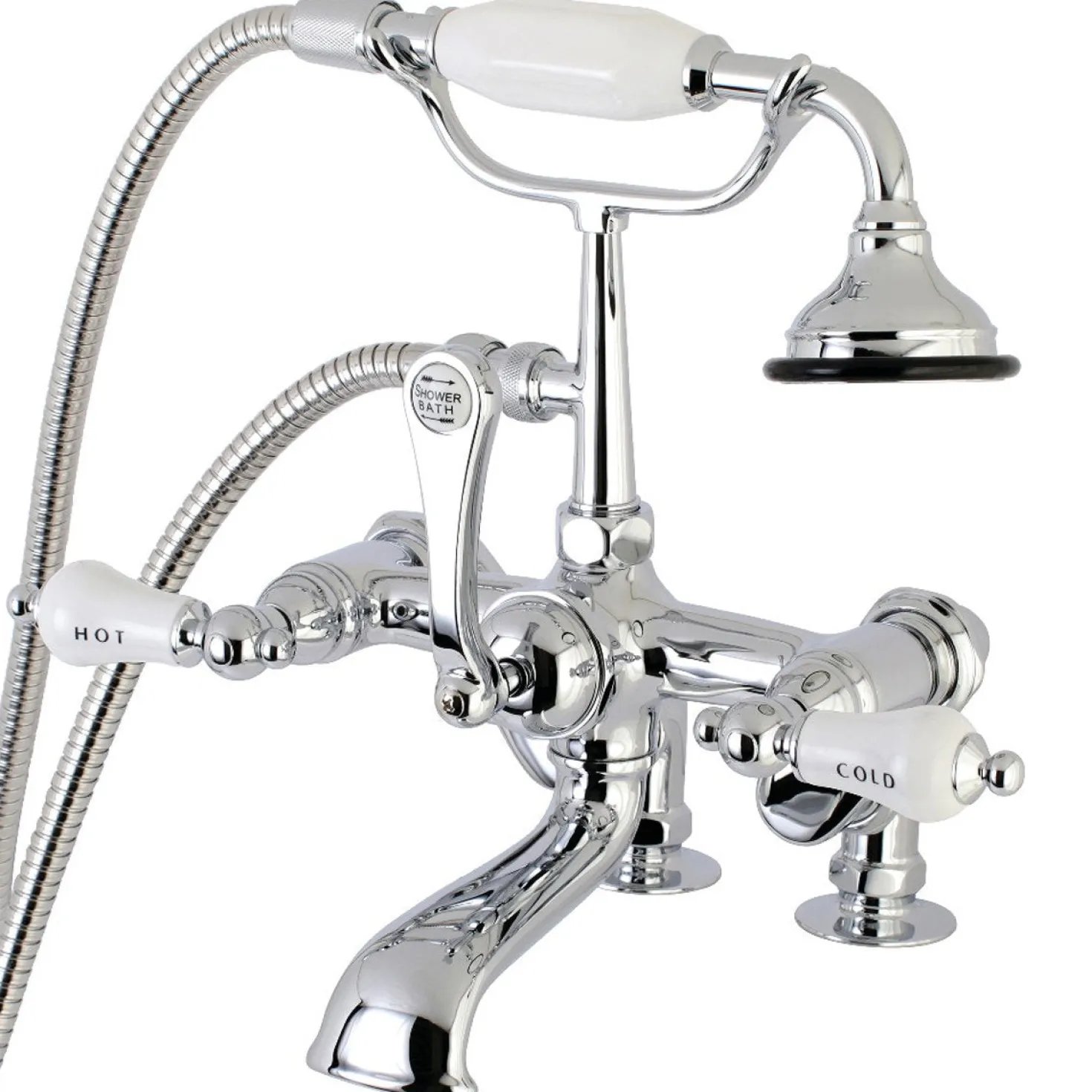 Kingston Brass AE653TX-P Aqua Vintage 7-Inch Adjustable Clawfoot Tub Faucet with Hand Shower in Polished Chrome