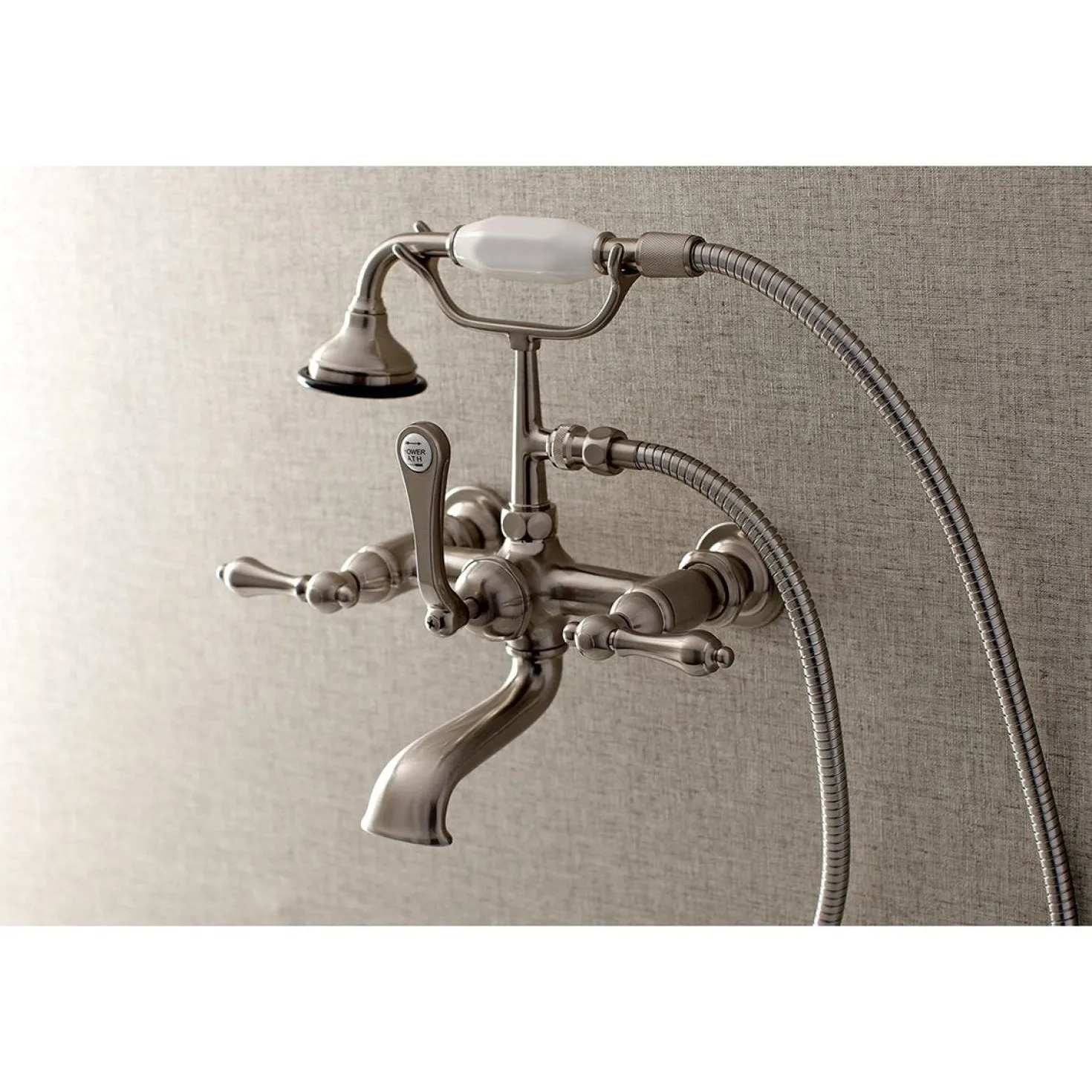 Kingston Brass AE551TX-P Aqua Vintage Wall Mount Tub Faucet with Hand Shower