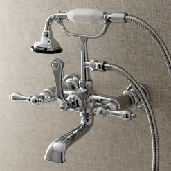 Kingston Brass AE551TX-P Aqua Vintage Wall Mount Tub Faucet with Hand Shower