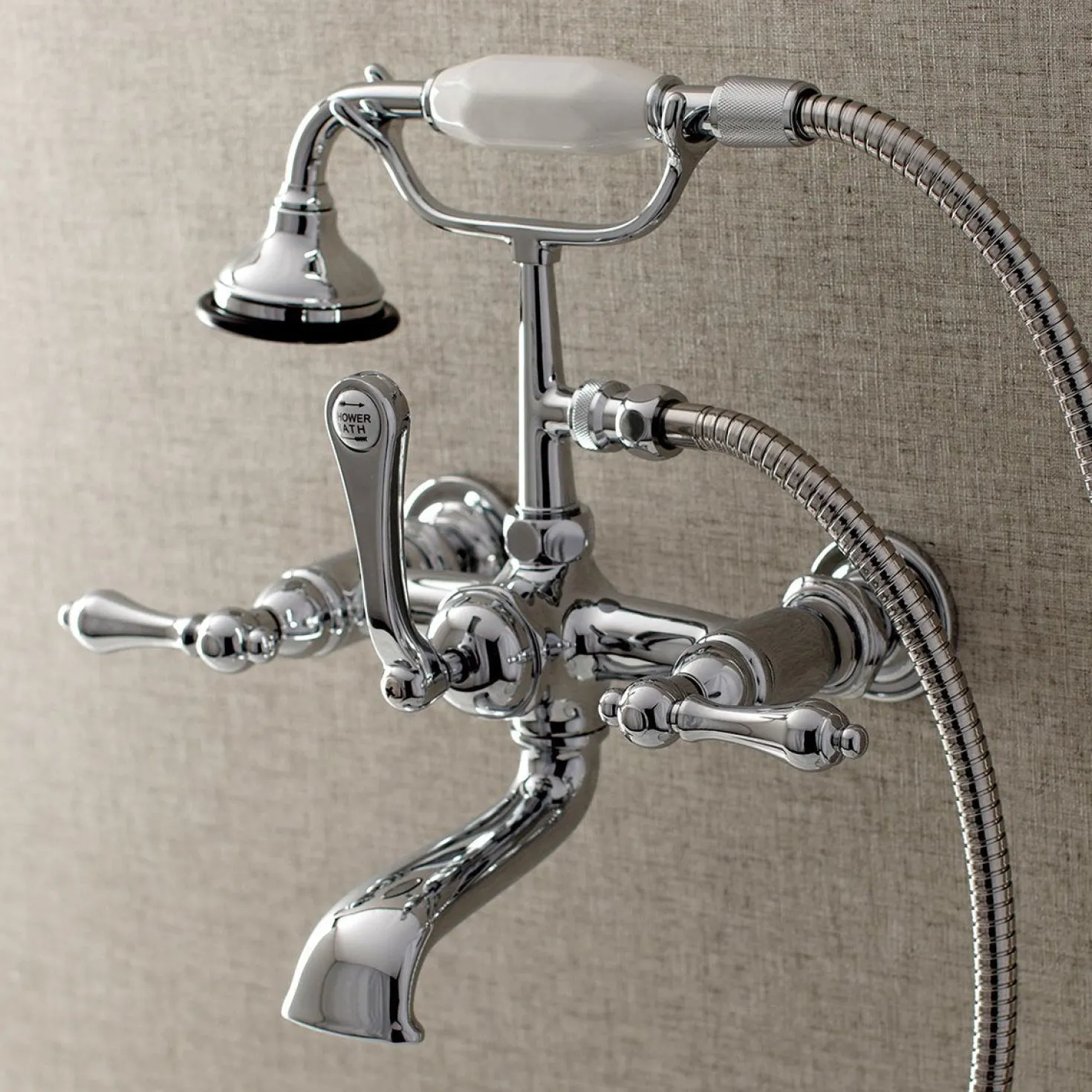 Kingston Brass AE551TX-P Aqua Vintage Wall Mount Tub Faucet with Hand Shower