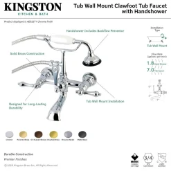 Kingston Brass AE551TX-P Aqua Vintage Wall Mount Tub Faucet with Hand Shower