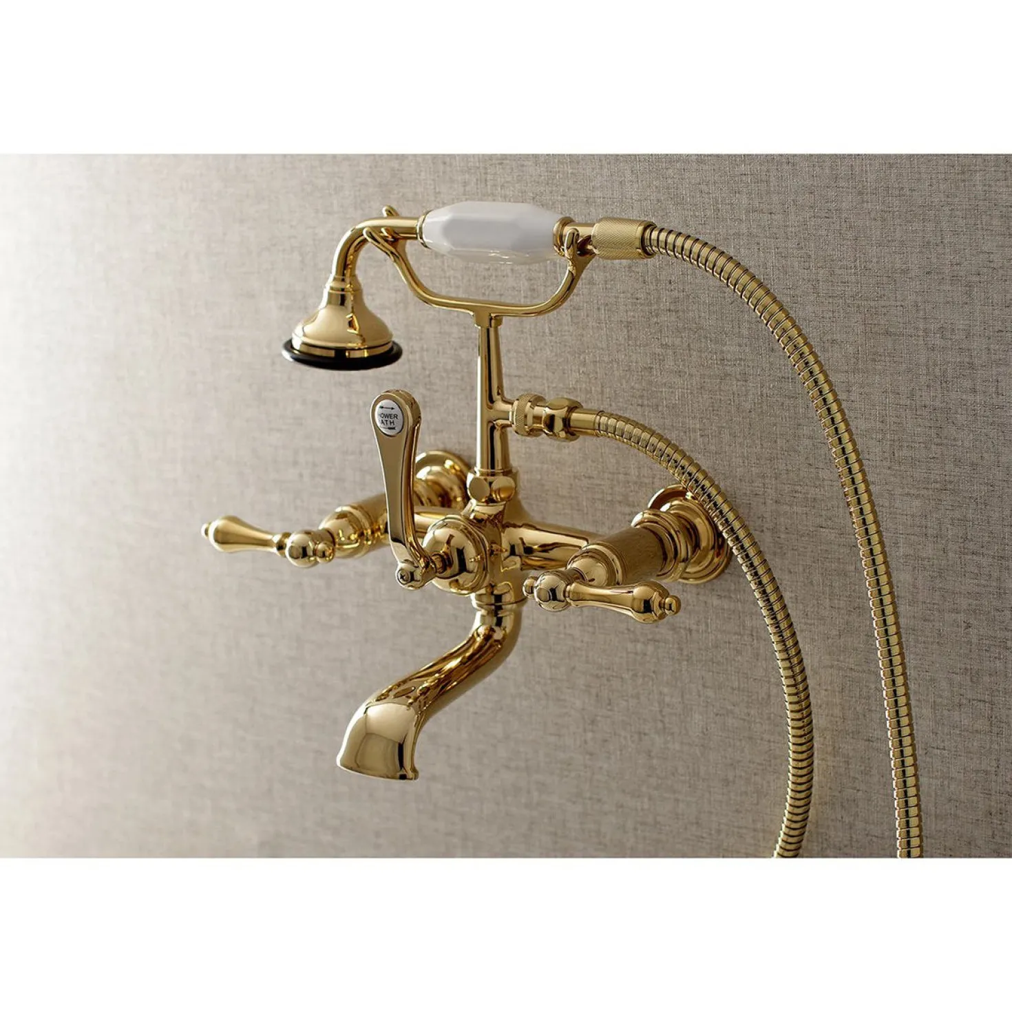 Kingston Brass AE551TX-P Aqua Vintage Wall Mount Tub Faucet with Hand Shower