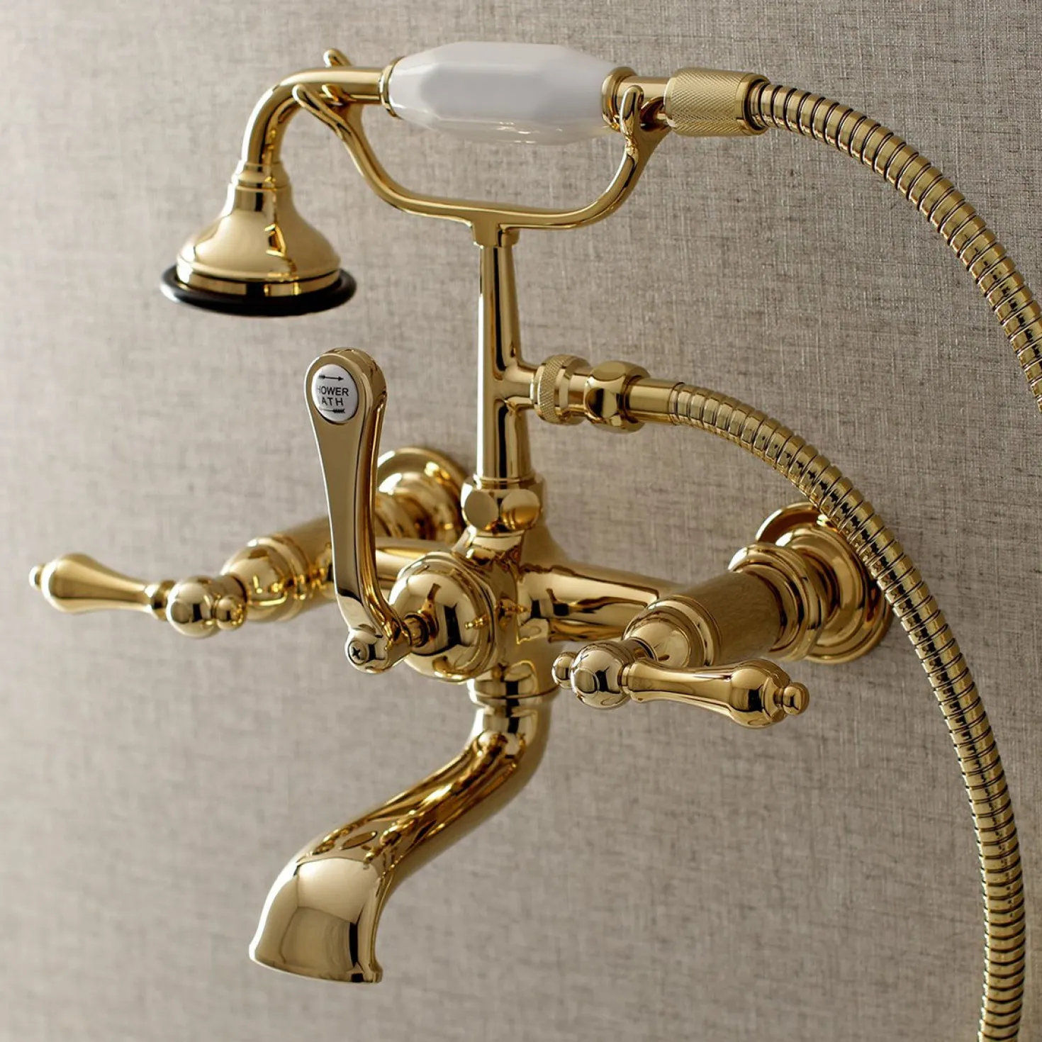 Kingston Brass AE551TX-P Aqua Vintage Wall Mount Tub Faucet with Hand Shower