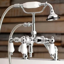 Kingston Brass AE621TX-P Aqua Vintage 3-3/8-Inch Adjustable Deck Mount Tub Faucet with Hand Shower in Polished Chrome