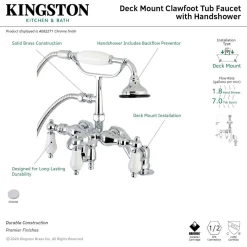 Kingston Brass AE621TX-P Aqua Vintage 3-3/8-Inch Adjustable Deck Mount Tub Faucet with Hand Shower in Polished Chrome