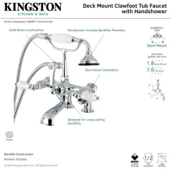 Kingston Brass AE655TX-P Aqua Vintage 7-Inch Adjustable Clawfoot Tub Faucet with Hand Shower