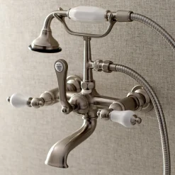 Kingston Brass AE553TX-P Aqua Vintage 7-Inch Wall Mount Tub Faucet with Hand Shower