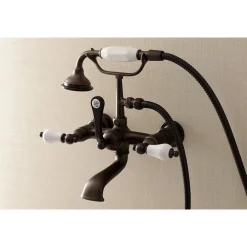 Kingston Brass AE553TX-P Aqua Vintage 7-Inch Wall Mount Tub Faucet with Hand Shower