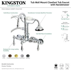 Kingston Brass AE301TX-P Aqua Vintage Wall Mount Clawfoot Tub Faucets