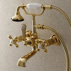 Kingston Brass AE557TX-P Aqua Vintage 7-Inch Wall Mount Tub Faucet with Hand Shower