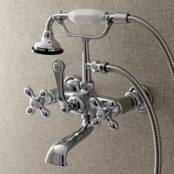 Kingston Brass AE557TX-P Aqua Vintage 7-Inch Wall Mount Tub Faucet with Hand Shower