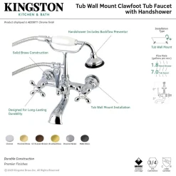 Kingston Brass AE557TX-P Aqua Vintage 7-Inch Wall Mount Tub Faucet with Hand Shower