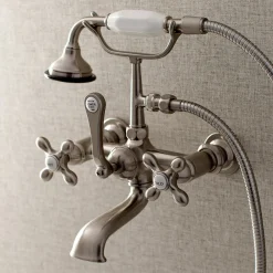 Kingston Brass AE557TX-P Aqua Vintage 7-Inch Wall Mount Tub Faucet with Hand Shower