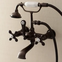 Kingston Brass AE557TX-P Aqua Vintage 7-Inch Wall Mount Tub Faucet with Hand Shower