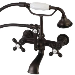 Kingston Brass AE557TX-P Aqua Vintage 7-Inch Wall Mount Tub Faucet with Hand Shower
