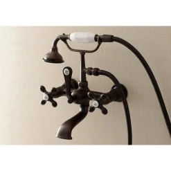 Kingston Brass AE557TX-P Aqua Vintage 7-Inch Wall Mount Tub Faucet with Hand Shower