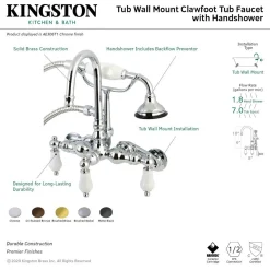 Kingston Brass AE305TX-P Aqua Vintage Wall Mount Clawfoot Tub Faucets