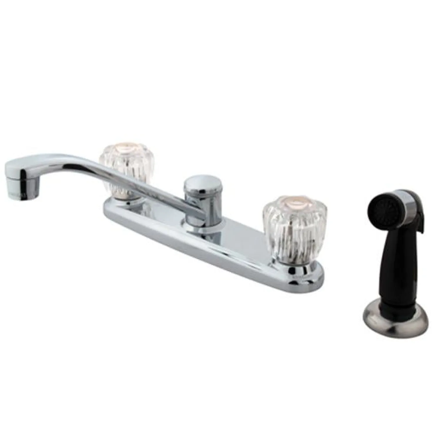 Kingston Brass Americana Twin Acrylic Handle 8" Kitchen Faucet with Non-Metallic Sprayer in Polished Chrome