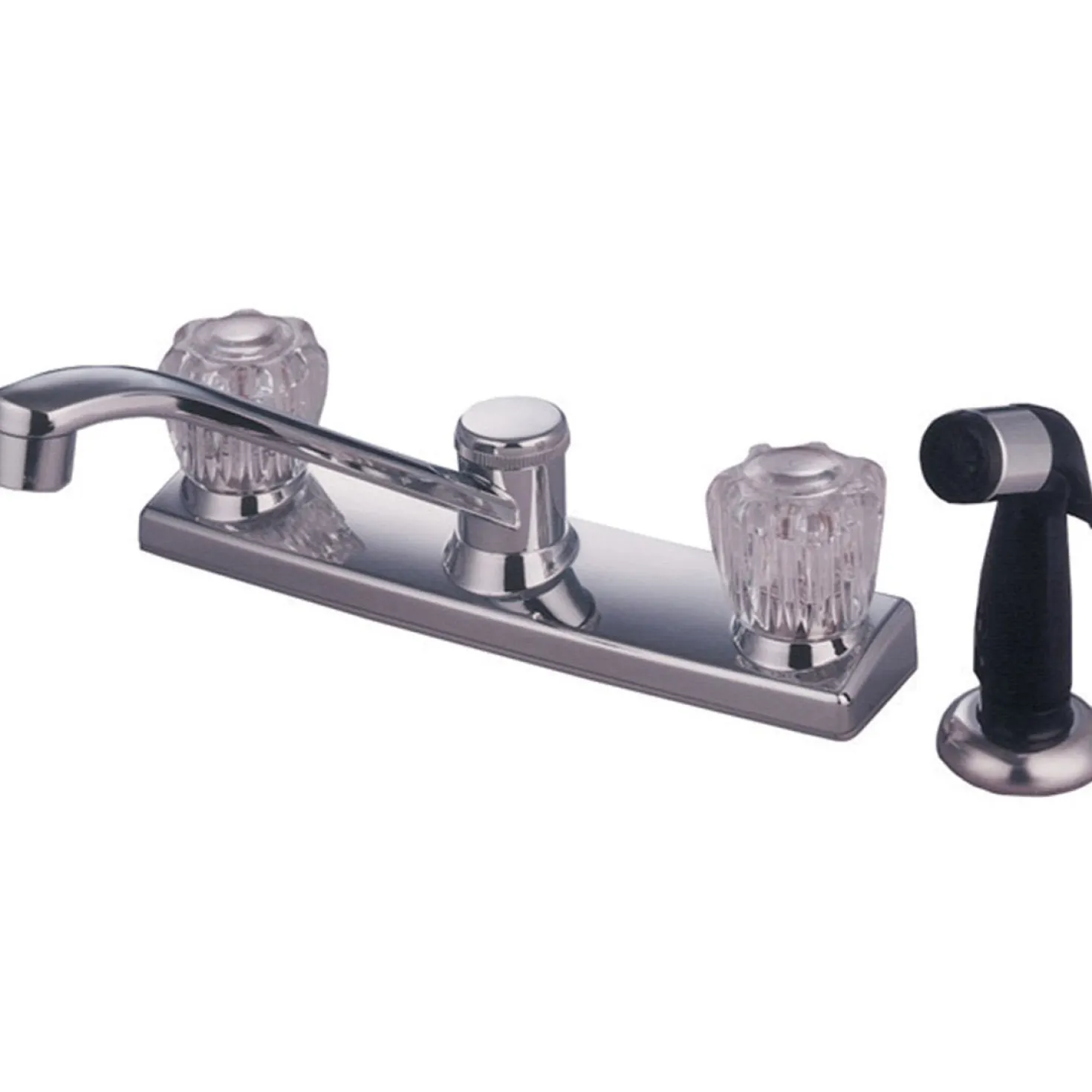 Kingston Brass Americana Twin Acrylic Handle 8" Kitchen Faucet with Non-Metallic Sprayer