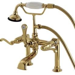 Kingston Brass Aqua Eden AE103T2FL Royale Deck Mount Clawfoot Tub Faucet in Polished Brass