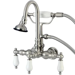 Kingston Brass Aqua Eden Vintage Wall Mount Clawfoot Tub Faucet with Porcelain Lever Handle