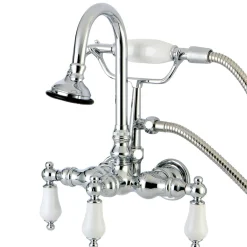 Kingston Brass Aqua Eden Vintage Wall Mount Clawfoot Tub Faucet with Porcelain Lever Handle