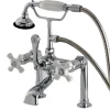 Kingston Brass Aqua Eden Vintage Deck Mount Clawfoot Brass Tub Faucet with Porcelain Lever Handle