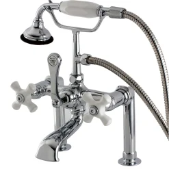Kingston Brass Aqua Eden Vintage Deck Mount Clawfoot Brass Tub Faucet with Porcelain Lever Handle