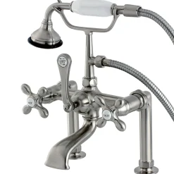 Kingston Brass Aqua Eden Vintage Deck Mount Clawfoot Tub Faucet with Metal Cross Handle