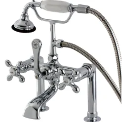 Kingston Brass Aqua Eden Vintage Deck Mount Clawfoot Tub Faucet with Metal Cross Handle