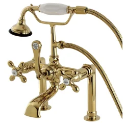 Kingston Brass Aqua Eden Vintage Deck Mount Clawfoot Tub Faucet with Metal Cross Handle