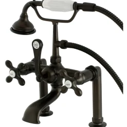 Kingston Brass Aqua Eden Vintage Deck Mount Clawfoot Tub Faucet with Metal Cross Handle