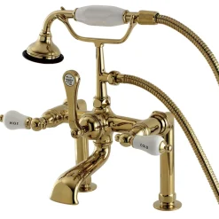 Kingston Brass Aqua Eden Vintage Deck Mount Clawfoot Tub Faucet with Porcelain Lever Handle