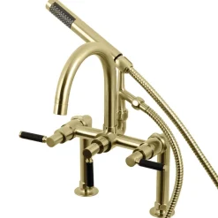 Kingston Brass Aqua Vintage AE8107DKL Kaiser 2-Handle 7-Inch Deck Mount Clawfoot Tub Faucet with Hand Shower in Brushed Brass